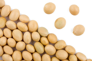 Soy beans isolated on white, top view
