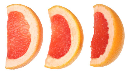 Slices of grapefruit isolated on the white background, flat lay, top view