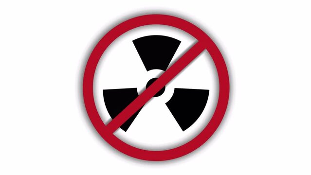 Vector video (animation) of a prohibition sign on which a radiation sign appears rotating. Prohibition of the use of radioactive elements