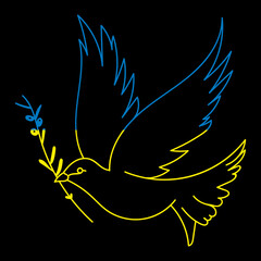 Flag of Ukraine in the form of a dove of peace. The concept of peace in Ukraine. Vector illustration isolated