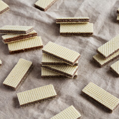 Homemade Wafer Cookies with Hazelnut Cream, side view.