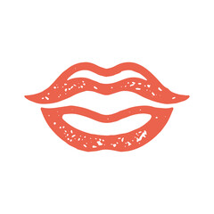 Hand drawn simple red female lips vintage decorative design grunge texture vector illustration