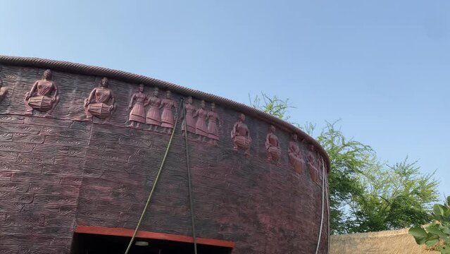 Close Up of Madal Drum , Dhol shaped restaurant in Kolkata new town known as Dhamsa cafe.