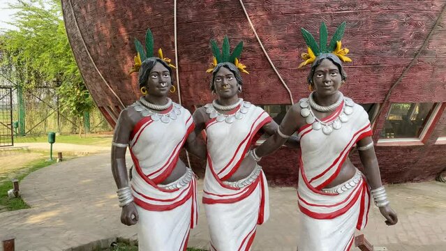 Statue of tribal people of Bengal at Dhamsa cafe, New town, Kolkata.