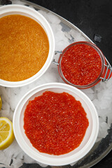 Chilled fresh fish and seafood on ice
