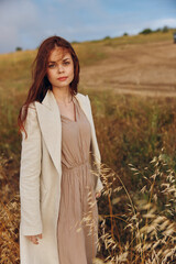 beautiful woman wheat countryside landscape freedom sunny day