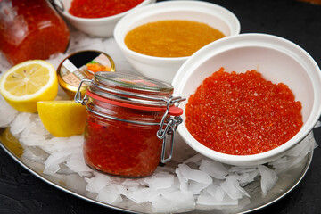 Chilled fresh fish and seafood on ice
