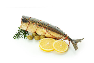 Tasty smoked mackerel isolated on white background
