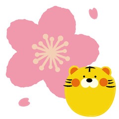 トラと桜のカットイラスト