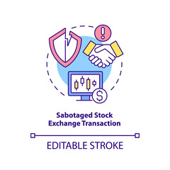 Sabotaged stock exchange transaction concept icon. Form of information warfare abstract idea thin line illustration. Isolated outline drawing. Editable stroke. Arial, Myriad Pro-Bold fonts used