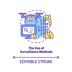 Use of surveillance methods concept icon. Form of information warfare abstract idea thin line illustration. Isolated outline drawing. Editable stroke. Arial, Myriad Pro-Bold fonts used