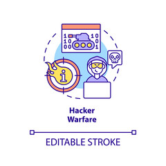 Hacker warfare concept icon. Digital attacks. Subarea of information warfare abstract idea thin line illustration. Isolated outline drawing. Editable stroke. Arial, Myriad Pro-Bold fonts used