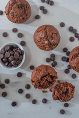 Sweet home made brownie muffins with chocolate chips
