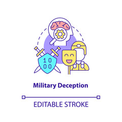 Military deception concept icon. Mislead adversary. Information operations abstract idea thin line illustration. Isolated outline drawing. Editable stroke. Arial, Myriad Pro-Bold fonts used