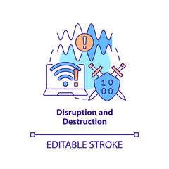 Disruption and destruction concept icon. Jamming signal. Information warfare tactic abstract idea thin line illustration. Isolated outline drawing. Editable stroke. Arial, Myriad Pro-Bold fonts used