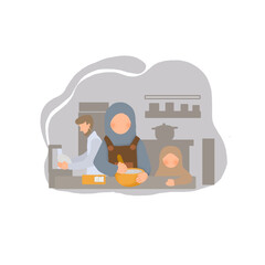 a family cooking together in the kitchen