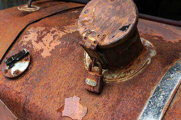 Corrosion and rust of truck fuel tank locks.                        
