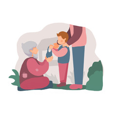 a child is feeding a poor man