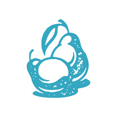 Two monochrome decorative pear with twig and leaf fresh vitamin seasonal fruits grunge texture