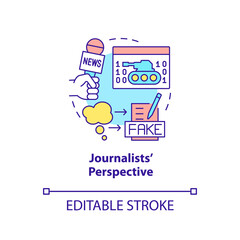 Journalists perspective concept icon. Information war over Internet abstract idea thin line illustration. Isolated outline drawing. Editable stroke. Arial, Myriad Pro-Bold fonts used