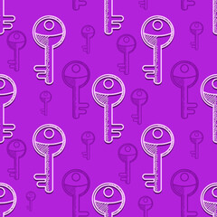 Seamless vector pattern of keys on a pink background.
