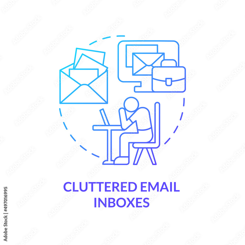 Wall mural cluttered email inboxes blue gradient concept icon. system notifications. disadvantage of online col