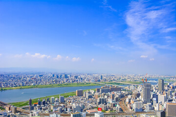 View of Osaka city from Umeda sky building/Kuchu teien observatory, Japan
