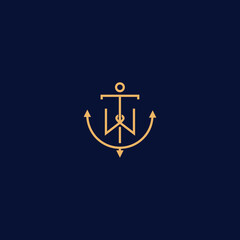 Monogram of Initial Letter TW WT  Sailor Anchor Maritime Marine Ship Nautical Logo template