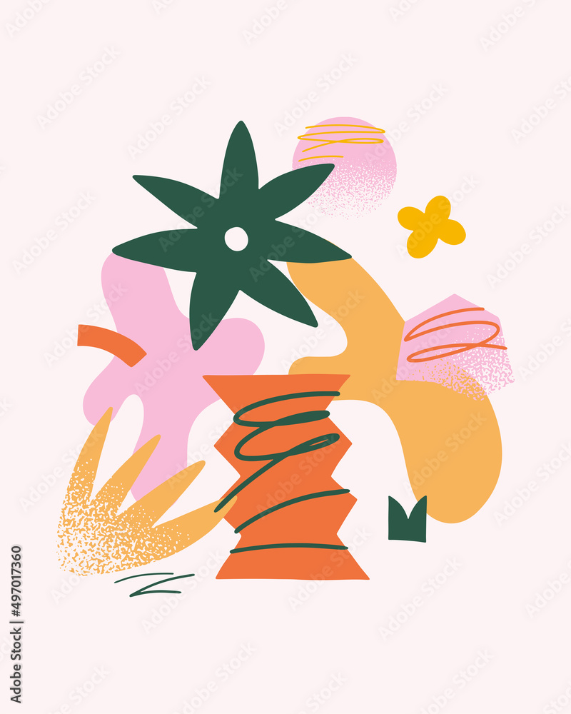 Poster Collection of fashionable abstract graphic shapes on a light background. Minimalist forms in the style of modern art. Universal vector illustration for your design in a flat style..