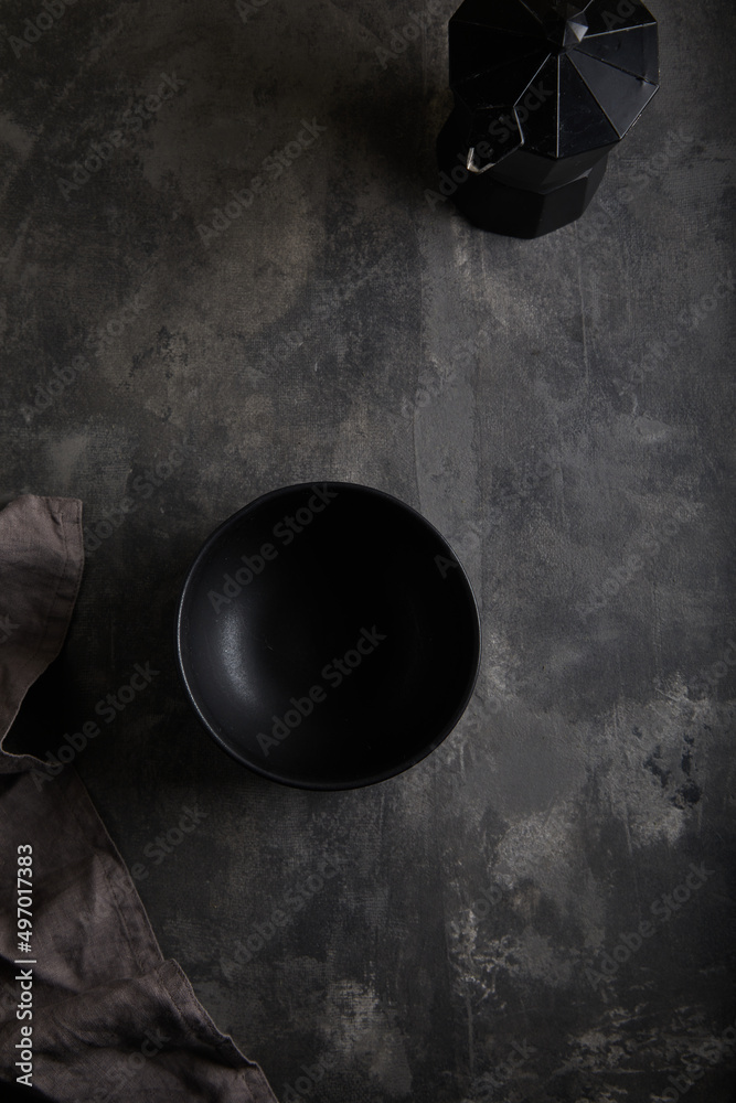 Wall mural black empty plate gray concrete texture or background. with place for text and image