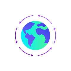 Globalization, arrows around the planet. Gradient flat icon. International business, worldwide distribution, logistic transportation. Overconsumption. Vector illustration.