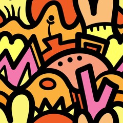 Seamless abstract pattern on colorful background. Vector doodle image. Graphic linear wallpaper.