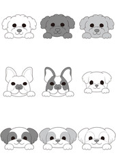 ワンちゃんの正面顏(手つき))5犬種9匹セット)グレースケール