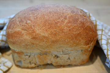 hot bread loaf, fresh bread just taken out the oven 