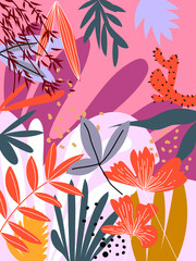 Fototapeta na wymiar Garden flowers,plants, botanical, seamless pattern vector illustration.