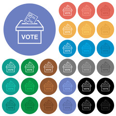 Voting paper and ballot box outline round flat multi colored icons