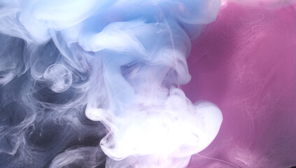 Lilac smoke on black ink background, colorful pink fog, abstract swirling touch ocean sea, azure...
