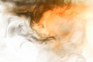Orange white black smoke background, colorful fog, abstract swirling ink ocean sea, acrylic paint...