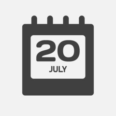 Icon day date 20 July, template calendar page