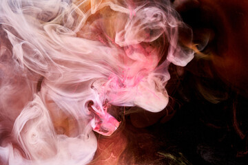 Multicolor pink smoke on black ink background, colorful fog, abstract swirling touch ocean sea, acrylic paint pigment underwater © amixstudio