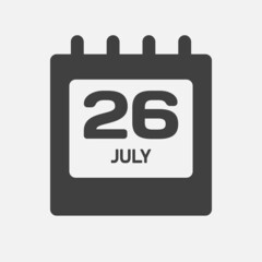 Icon day date 26 July, template calendar page