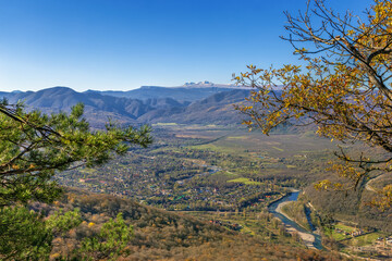 Aerial view of Dakhovskaya village, Adygea, Russia