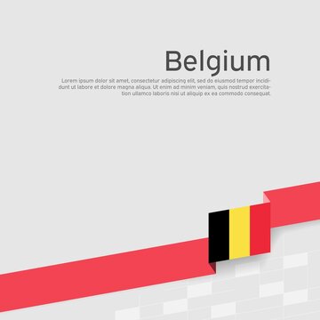 Belgium flag background. Belgium flag colored ribbon on a white background. National Poster. Business booklet. Vector flat design. State belgian patriotic banner, cover