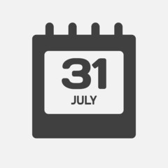 Icon day date 31 July, template calendar page