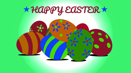Group of Easter eggs of different colors with shapes