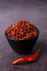 Slices of dry red pepper