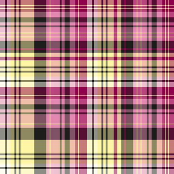 Seamless pattern in stylish black, yellow and pink colors for plaid, fabric, textile, clothes, tablecloth and other things. Vector image.