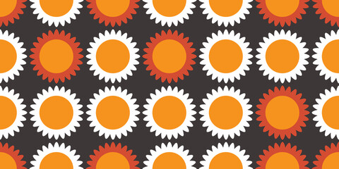 Rows of Colorful Sunflowers of Various Sizes and Colors - Vintage Style Texture, Seamless Floral Pattern Background, Design Element in Editable Vector Format