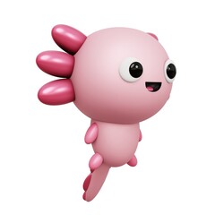 cartoon 3D illustration of Cute Axolotl