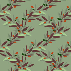 Branches with colorful leaves and ripening fruits, pastel colors, repeating arrangements, fabrics, wallpaper, wraps.